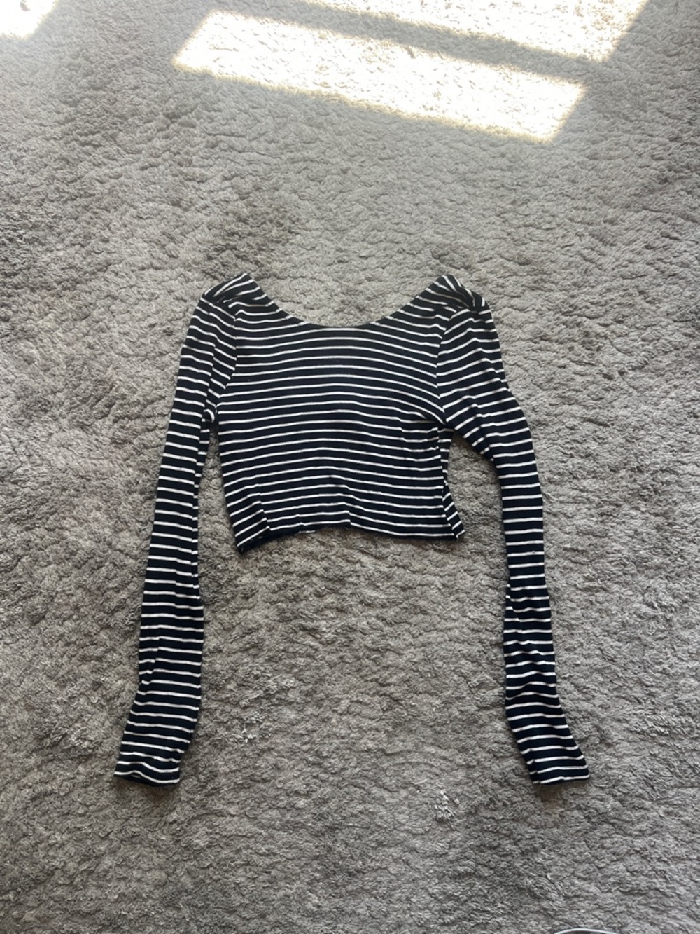 Volcom Black & White Striped Long-Sleeve Crop Top